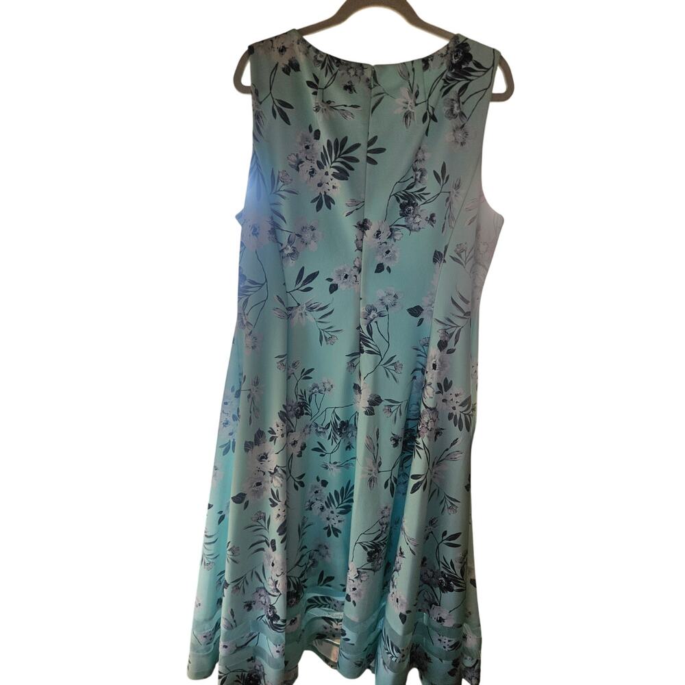 Calvin Klein Floral Aqua Blue Dress Sz 18 Fit Flare Fully lined Princess Seams - Picture 2 of 11